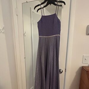Sparkling Lavender Evening Gown with Rhinestone Waist